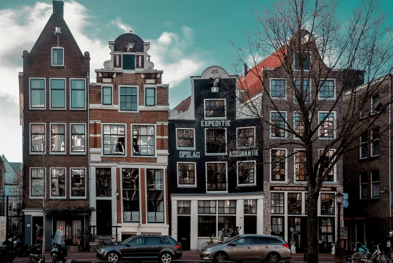 old brick houses in an intersection of the city