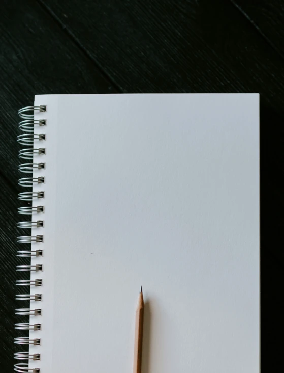 an open note book and a pencil on a table