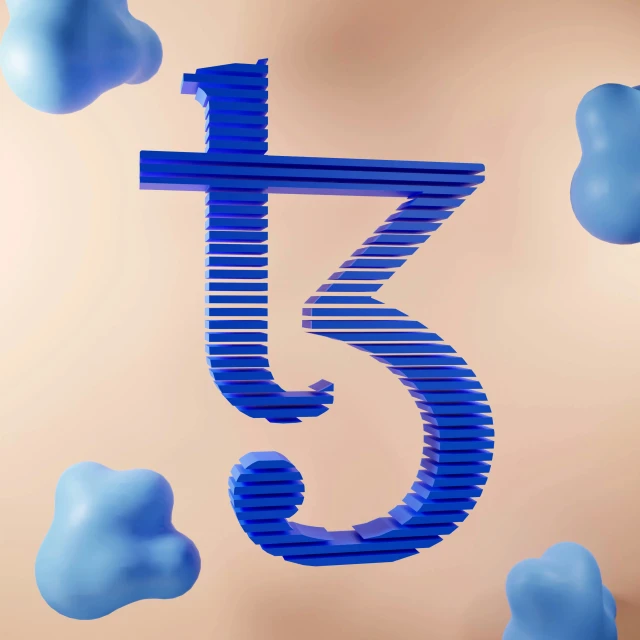 a blue number in front of a beige background