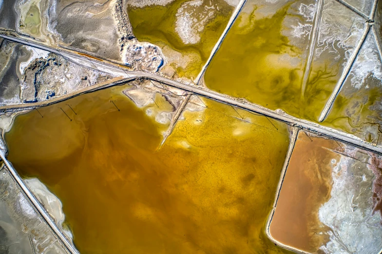 the top view of an empty park and some green waters