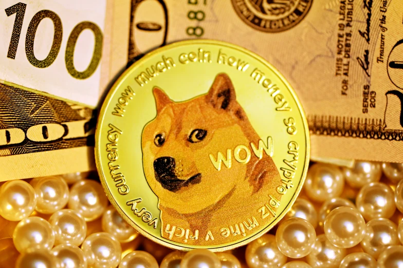 there is a gold coin with an image of a dog on it