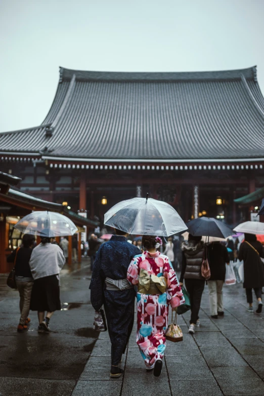 a group of people with umbrellas walk in the rain