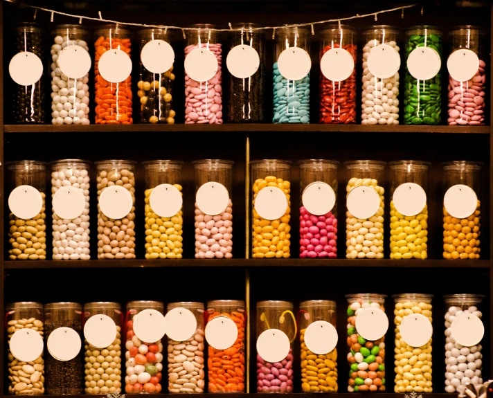 a display case filled with lots of different kinds of candies