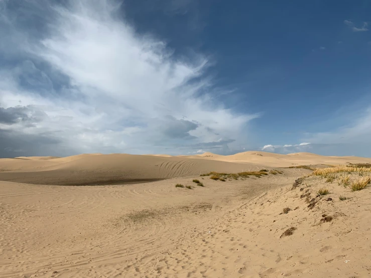 the view from the top of an arid dune