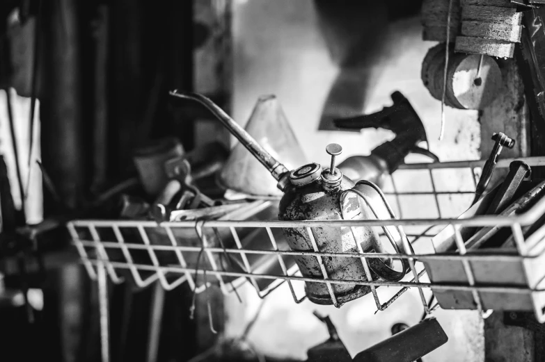 a black and white po of cooking utensils