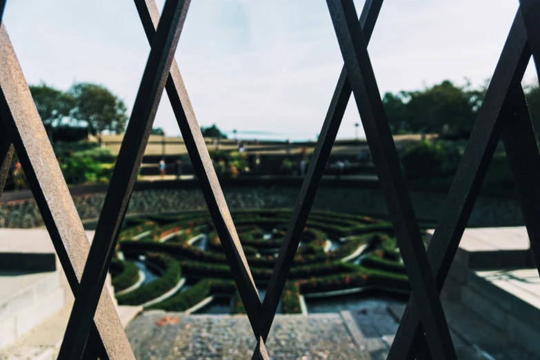 the fence shows an elaborate, circular design