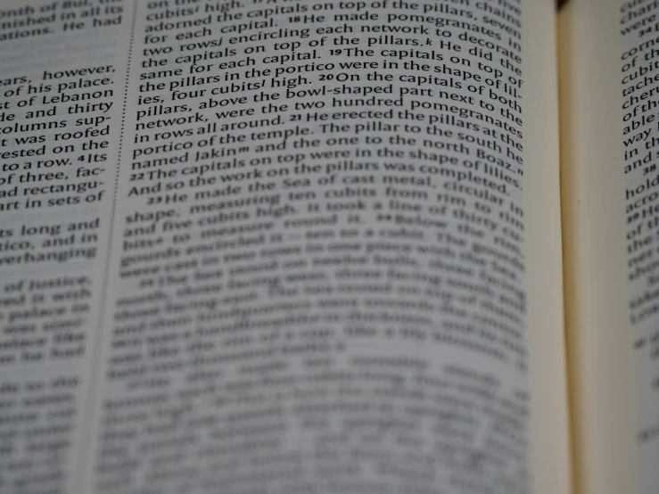 closeup of an open book with some text on it