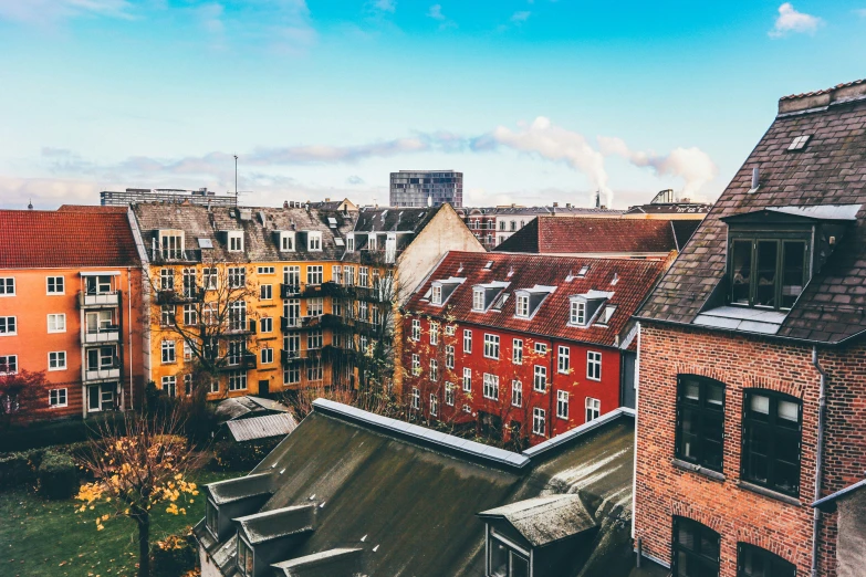 aerial view of a row of buildings in an urban area