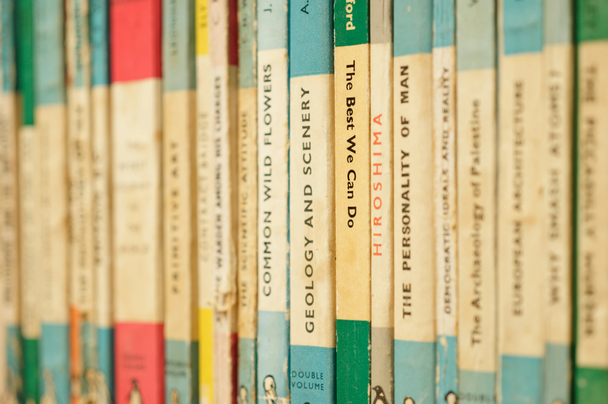 books lined up on a shelf of the liry