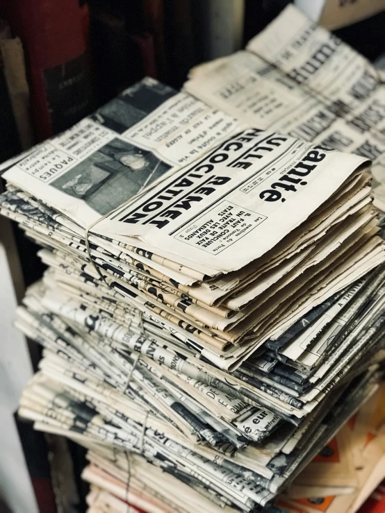 newspapers stacked on each other and stacked on top of one another