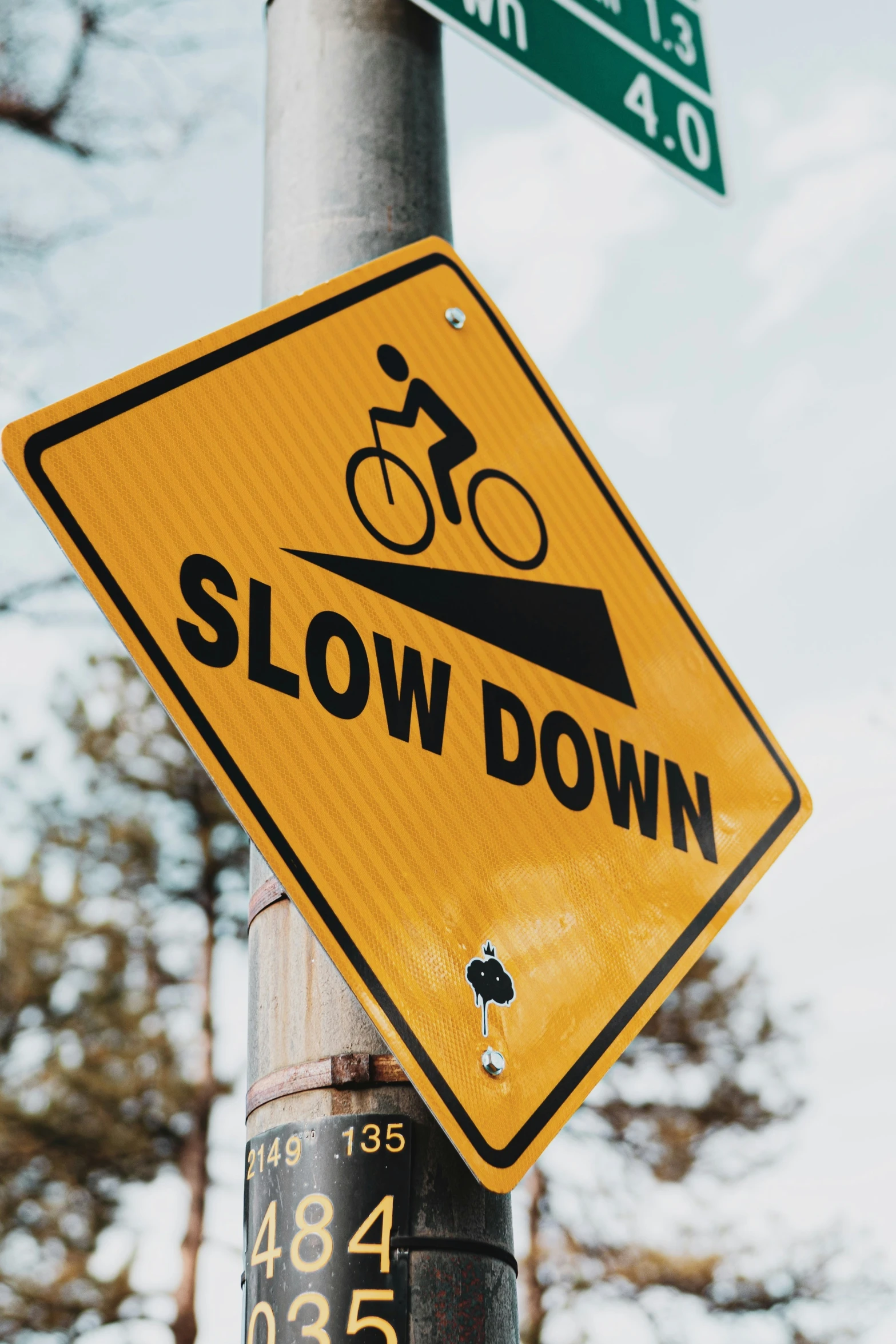 a street sign indicating a man on a bike on the road