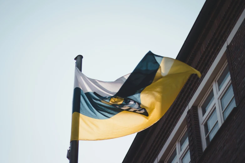 a po of a flag outside a tall building