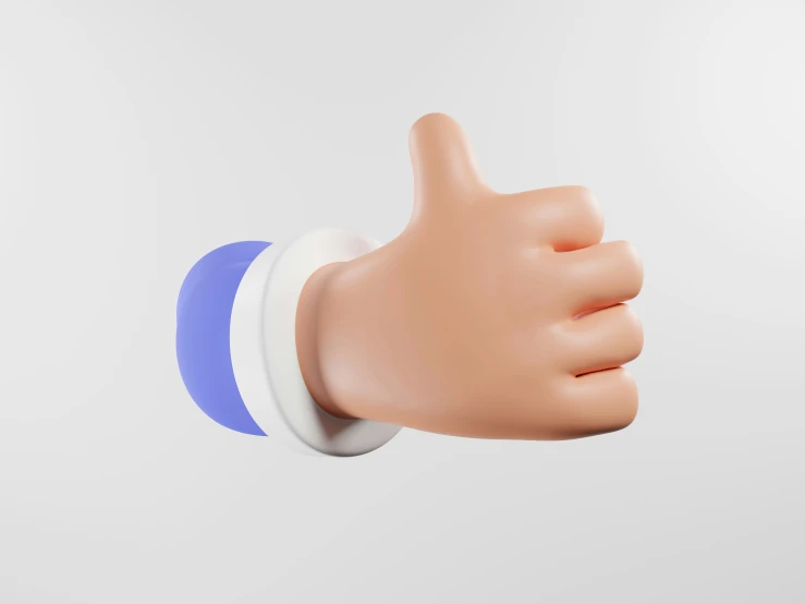 a thumb that is on to of a blue and white object