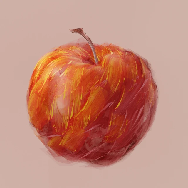 an apple painted with orange and yellow colors