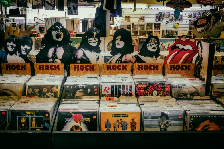 this is a picture of a large display of rock and roll records