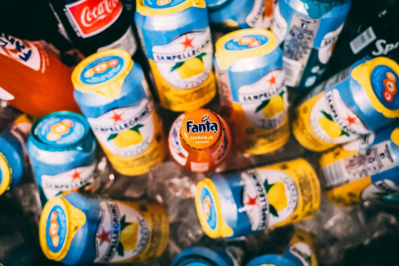 bottles of food are scattered in a circle