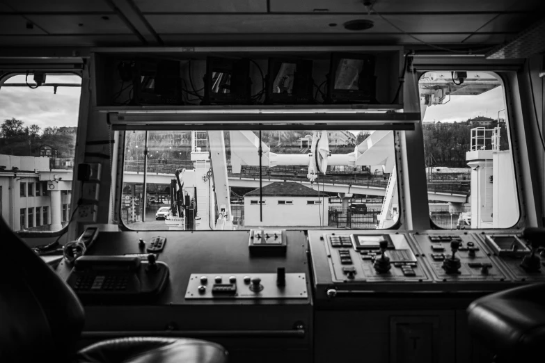 view from inside the cockpit of an old train