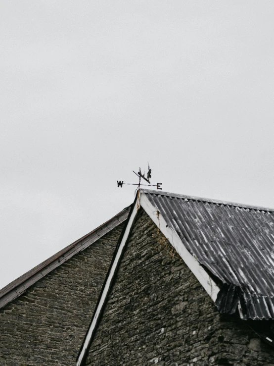 the two rooftops are tiled and one has a chimney