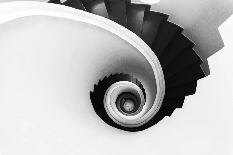 black and white pograph of an upturned spiral