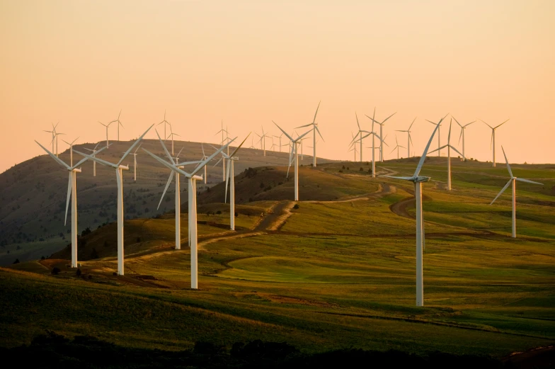 there are many different types of wind mills coming up the hill