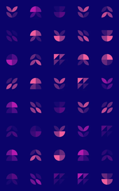 the abstract shapes with pink colors are arranged together