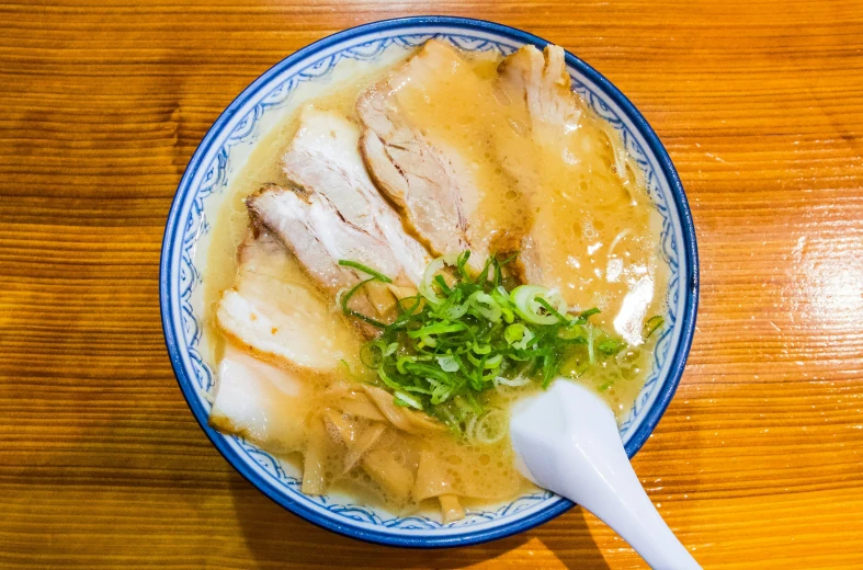 soup with chicken, lettuce, and green onions
