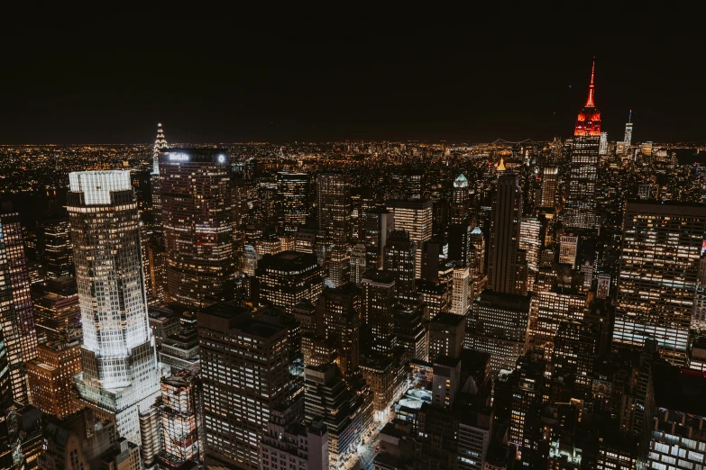 a view of a city lit up at night