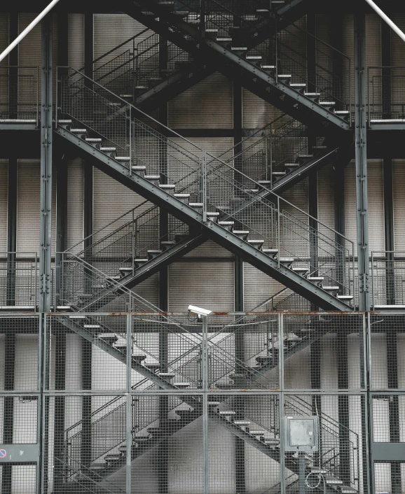 some kind of staircase that is very long and metal