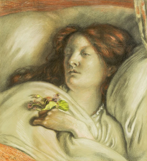 the drawing shows a woman sleeping in bed