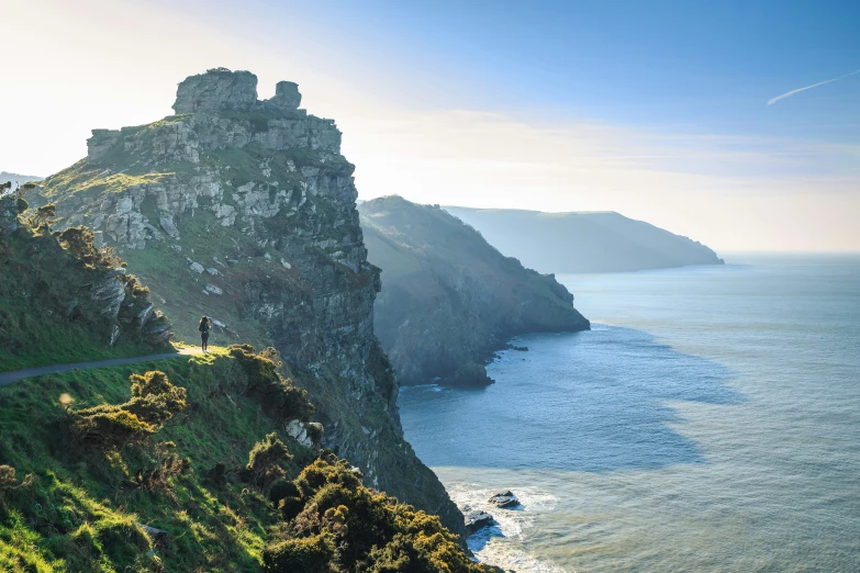 a scenic sea cliff by the ocean on a sunny day