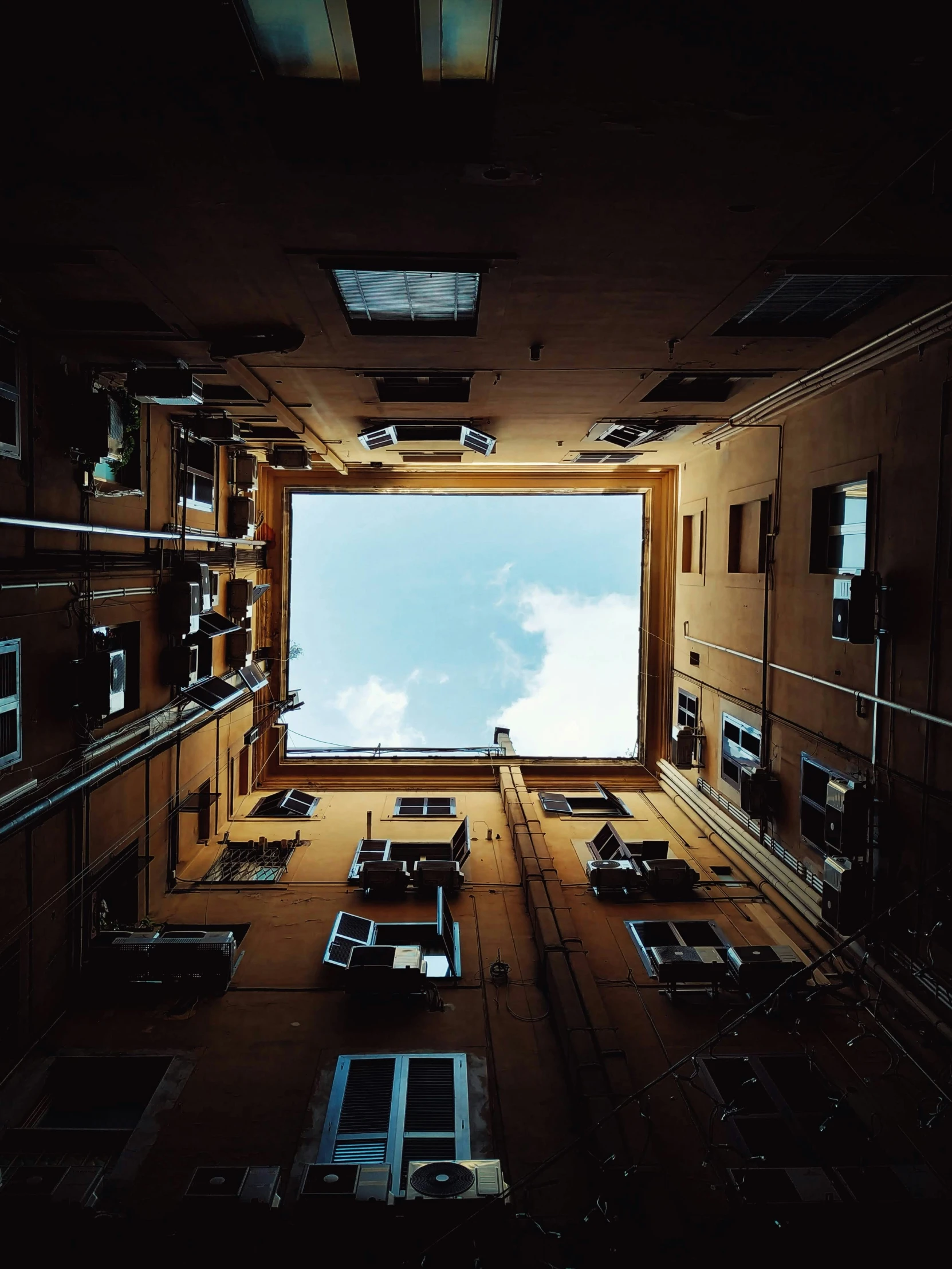 an abandoned room with a very small amount of windows