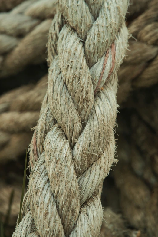 there is a rope knot hanging above a pile of other ropes