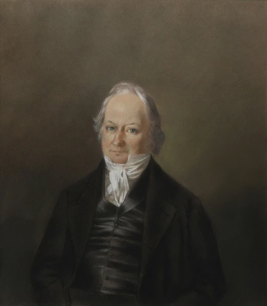 a painting shows an old man wearing a black jacket