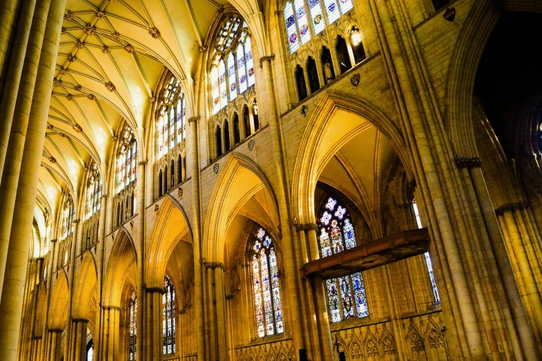 the inside of a cathedral in a city