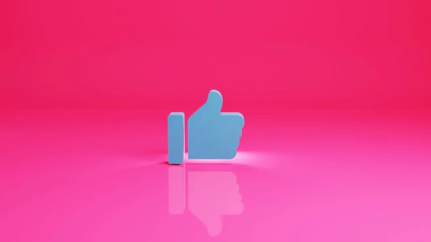 a thumbs up icon standing upright with bright pink background