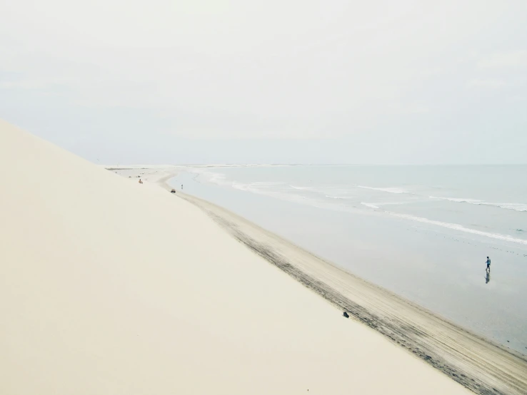 a beach that has people walking in it