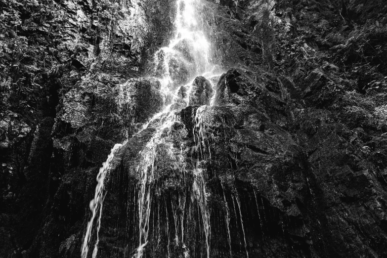 black and white po of a large waterfall