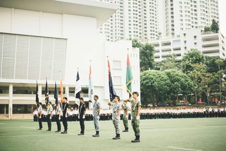 the military band is dressed in their uniforms