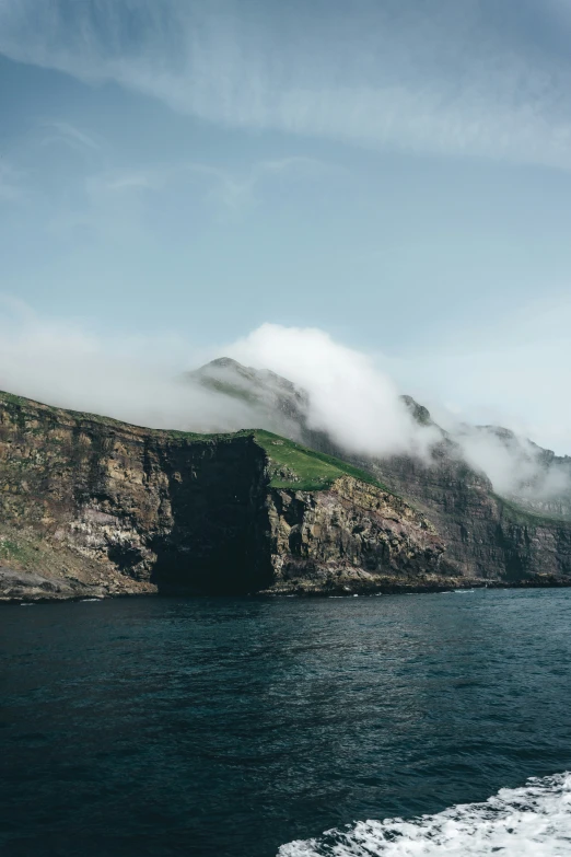 some mountains on a lake water and clouds