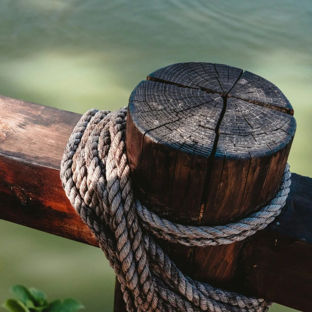 ropes hanging off the side of a wooden railing