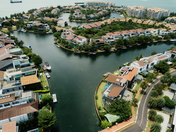 the island has many houses and water on it