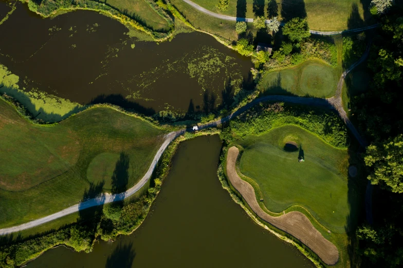 a green area next to a large river