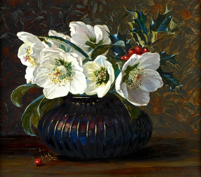 a painting of flowers that are in a vase