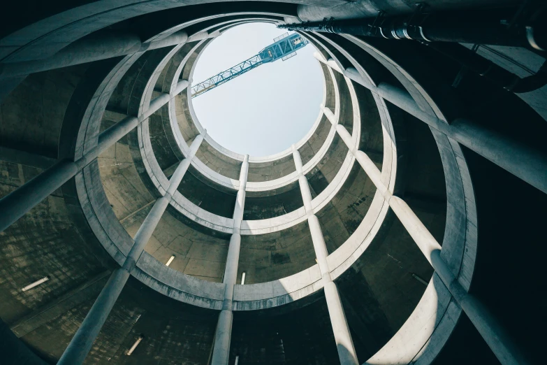 an inside view of a building with an iron sculpture