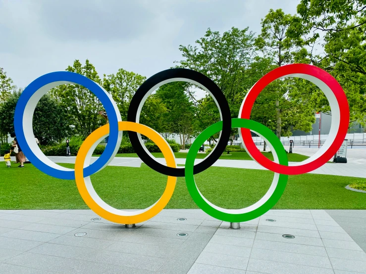 a very large sign made out of big colorful rings