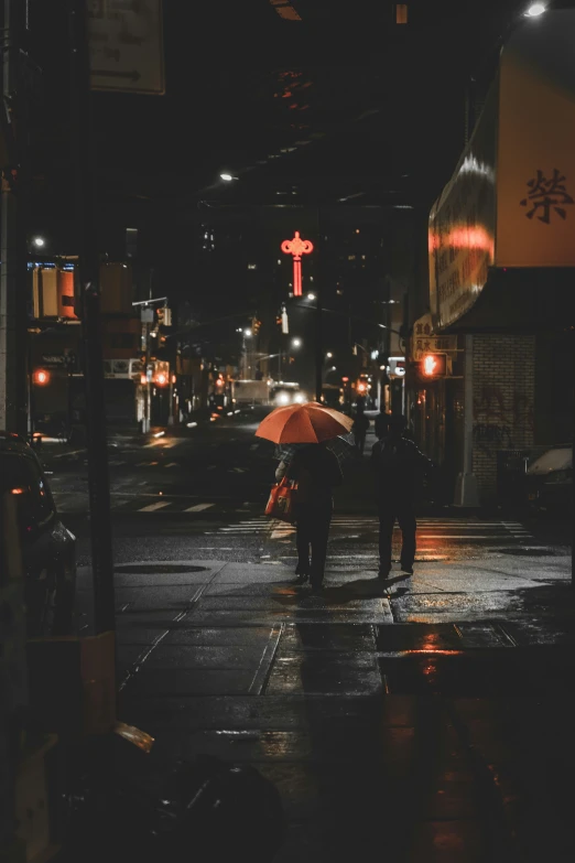 a group of people with umbrellas walking on a wet city street