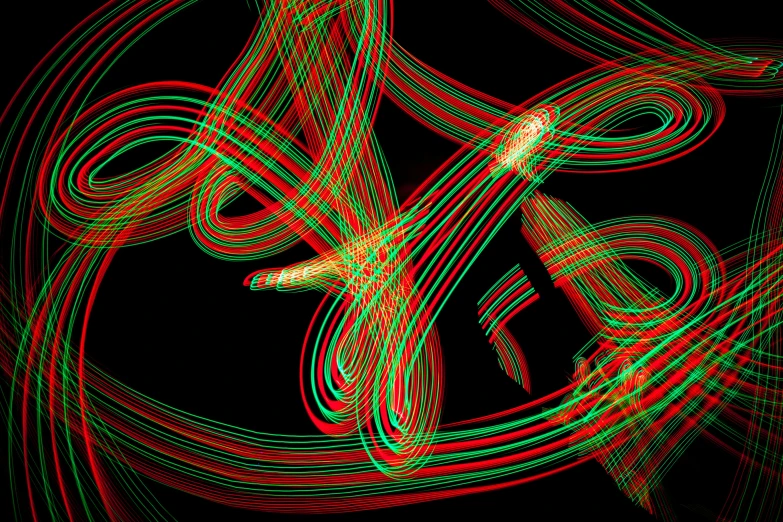 an abstract digital image of green, red and black lines