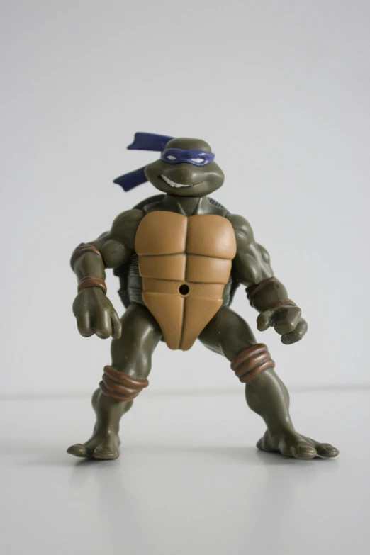 a toy is shown wearing a helmet and holding a small turtle