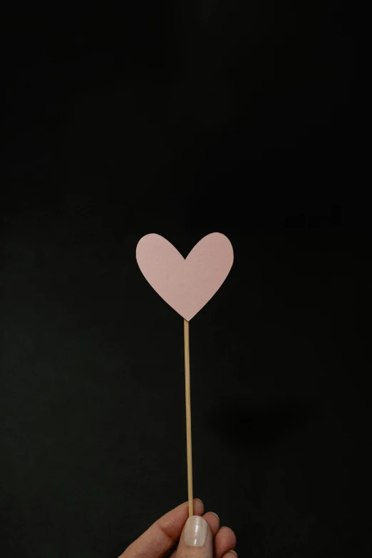 a person holding up a paper heart with a stick in the middle