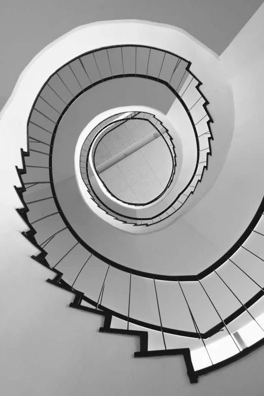black and white po of a round stair